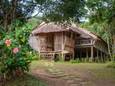 Borneo, Tinangol - traditional longhouse accommodation